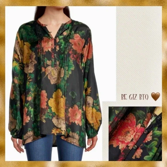 🔥🔥NWT Johnny Was Bayani Colorful Floral Printed Silk Tunic Size Medium - Picture 2 of 13